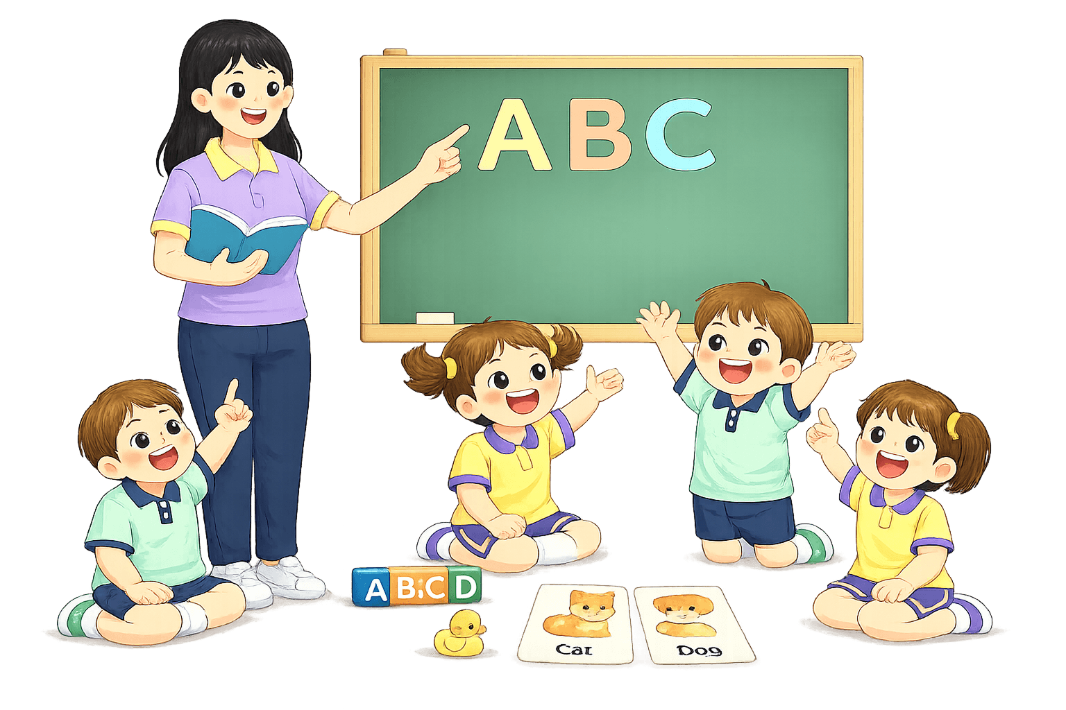 Teacher and children learning at Happynest